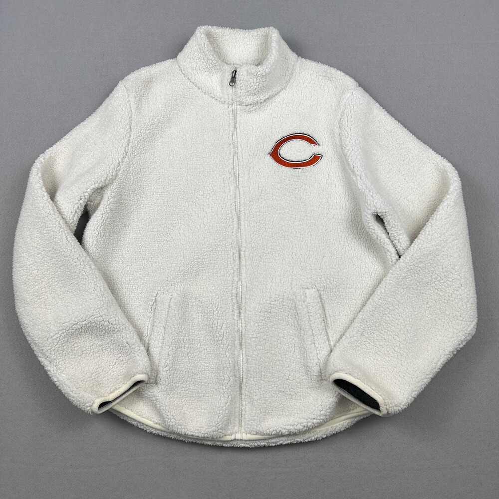 Chicago Bears Jacket Women Medium White Solid Fleece Fanatics Full Zip NFL M